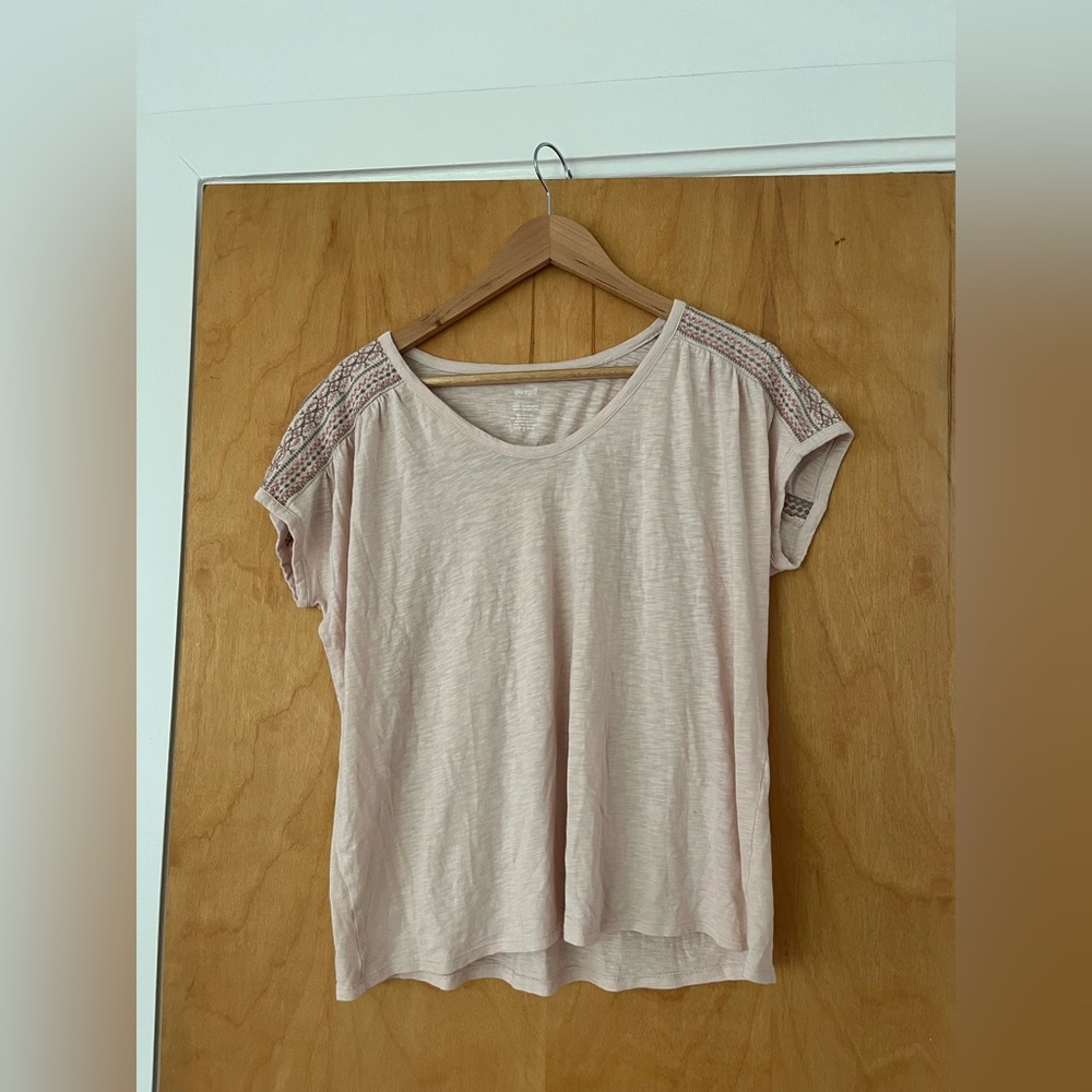 JJill Embroidered Scoop Neck Peach Top Small